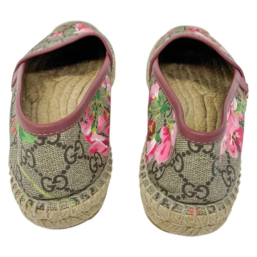 Gucci Bloom GG Supreme Monogram Canvas Pink Floral Print Espadrille Flats 37.5